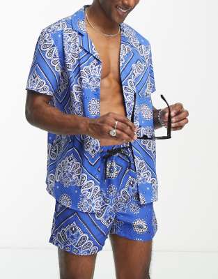 Another Influence Bandana Print Beach Shirt In Blue - Part Of A Set