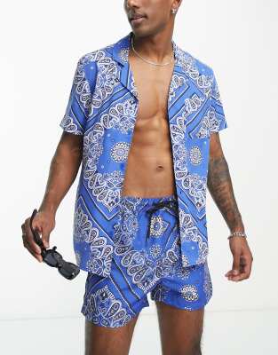 Another Influence Bandana Print Beach Shirt In Blue - Part Of A Set In Blue