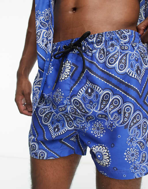 ASOS Dark Future relaxed shorts with all over bandana print in blue - part  of a set