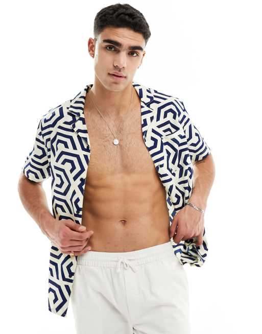 Another Influence beach shirt in navy geo print (part of a set)
