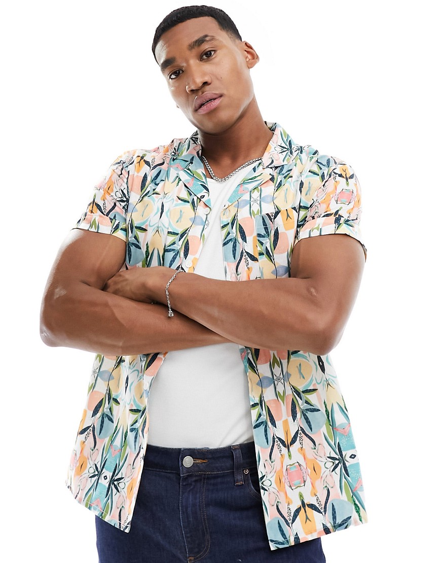 Another Influence Beach Shirt In Pastel Fruit Print-multi