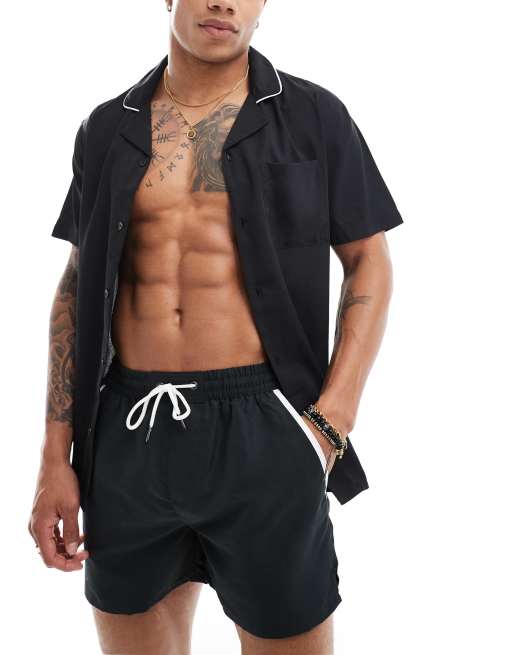 Another Influence beach shirt with piping in black - part of a set