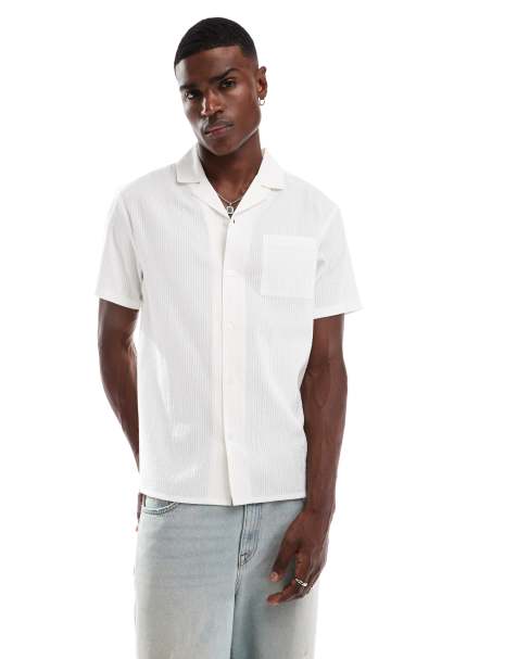 Another Influence striped revere collar shirt in white