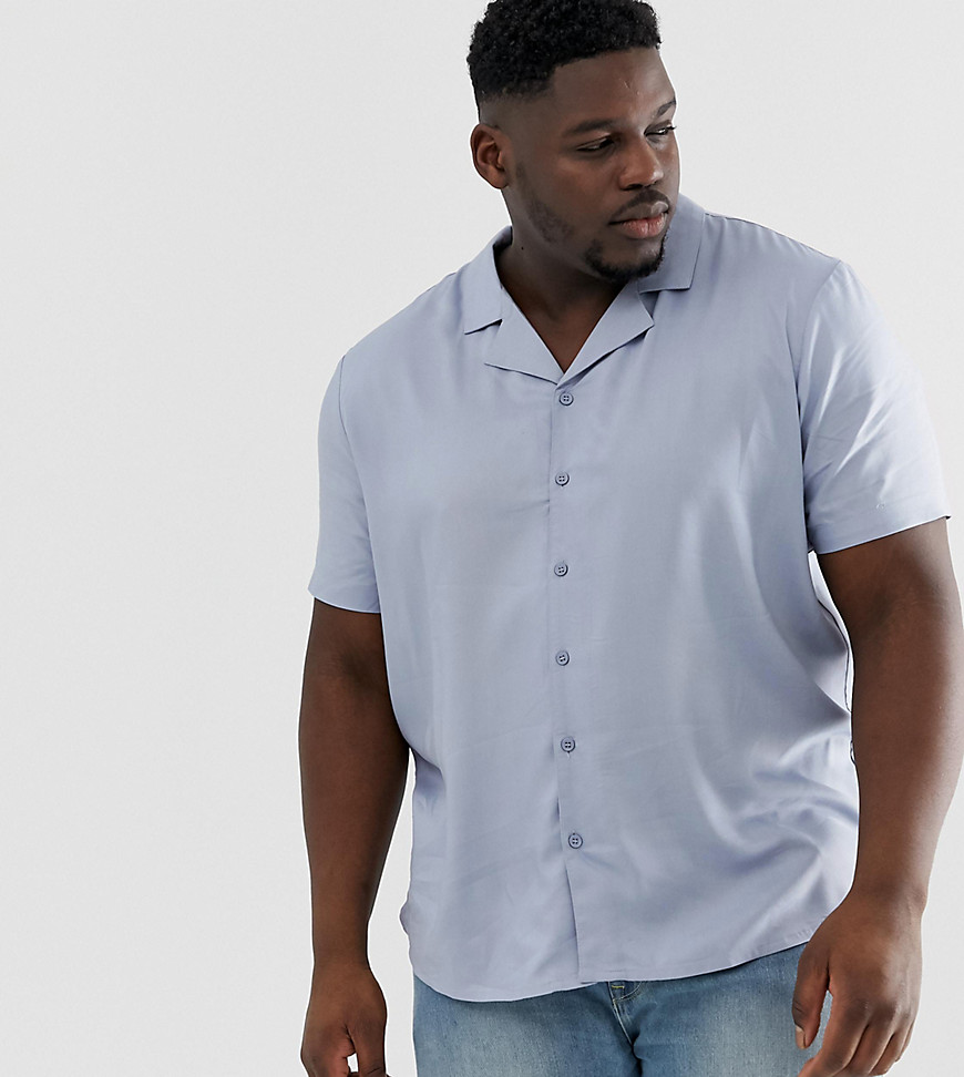 Another Influence – Blå enkel skjorta med platt krage och kort ärm-Vit