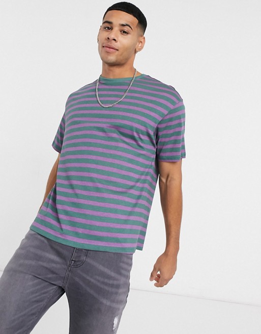 Another Influence boxy fit t-shirt in blue and purple stripe