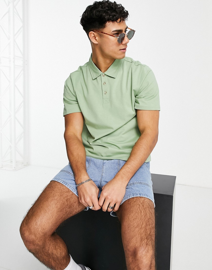 Another Influence Button Collar Polo In Pale Green