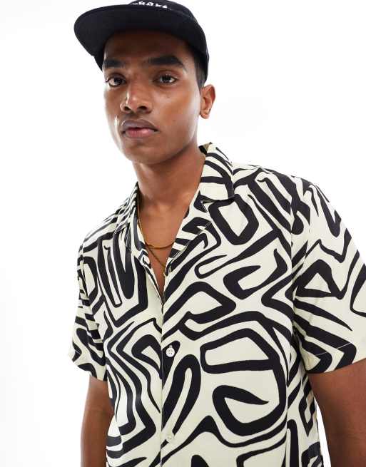 Another Influence - Camicia a maniche corte bianca stampata con rever
