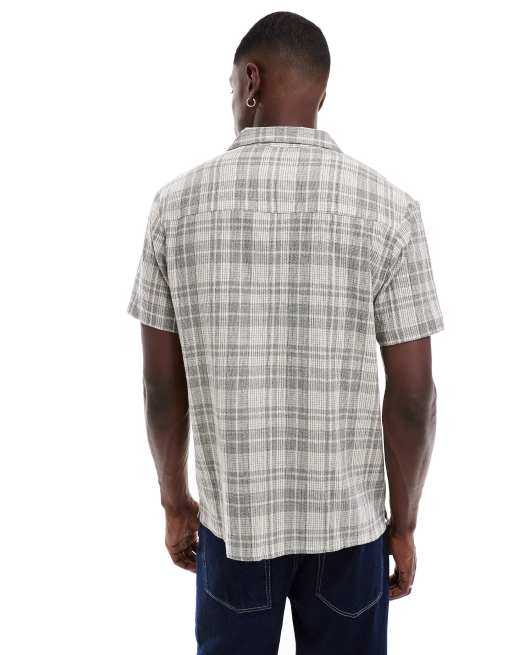 Another Influence - Camicia a maniche corte nera e crema a quadri con rever, 3 di 4