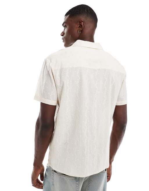 Another Influence - Camicia color sabbia con righe ricamate e rever, 3 di 4