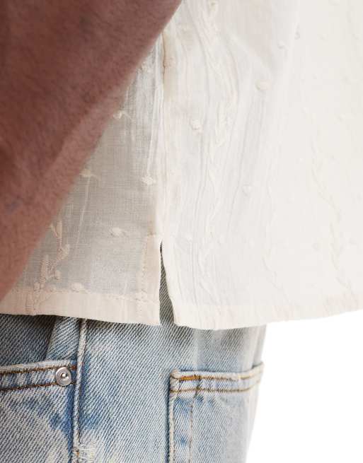 Another Influence - Camicia color sabbia con righe ricamate e rever, 4 di 4