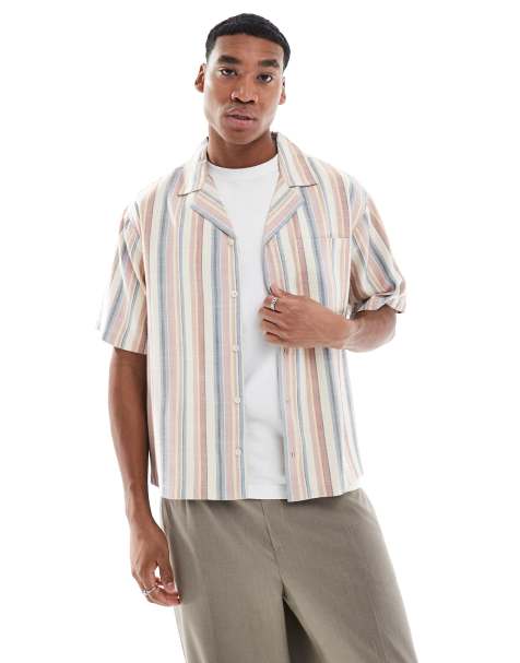 Another Influence - Camicia squadrata a righe multicolore con rever - view 1