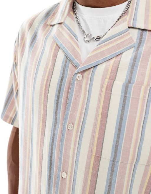 Another Influence - Camicia squadrata a righe multicolore con rever, 3 di 4