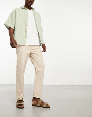 Another Influence carpenter straight leg trousers in stone - ASOS Price Checker