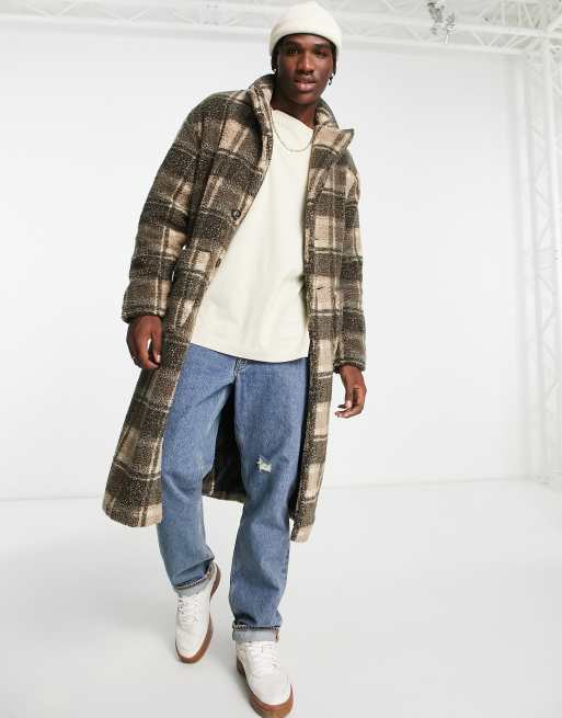 Another Influence check teddy borg overcoat in brown