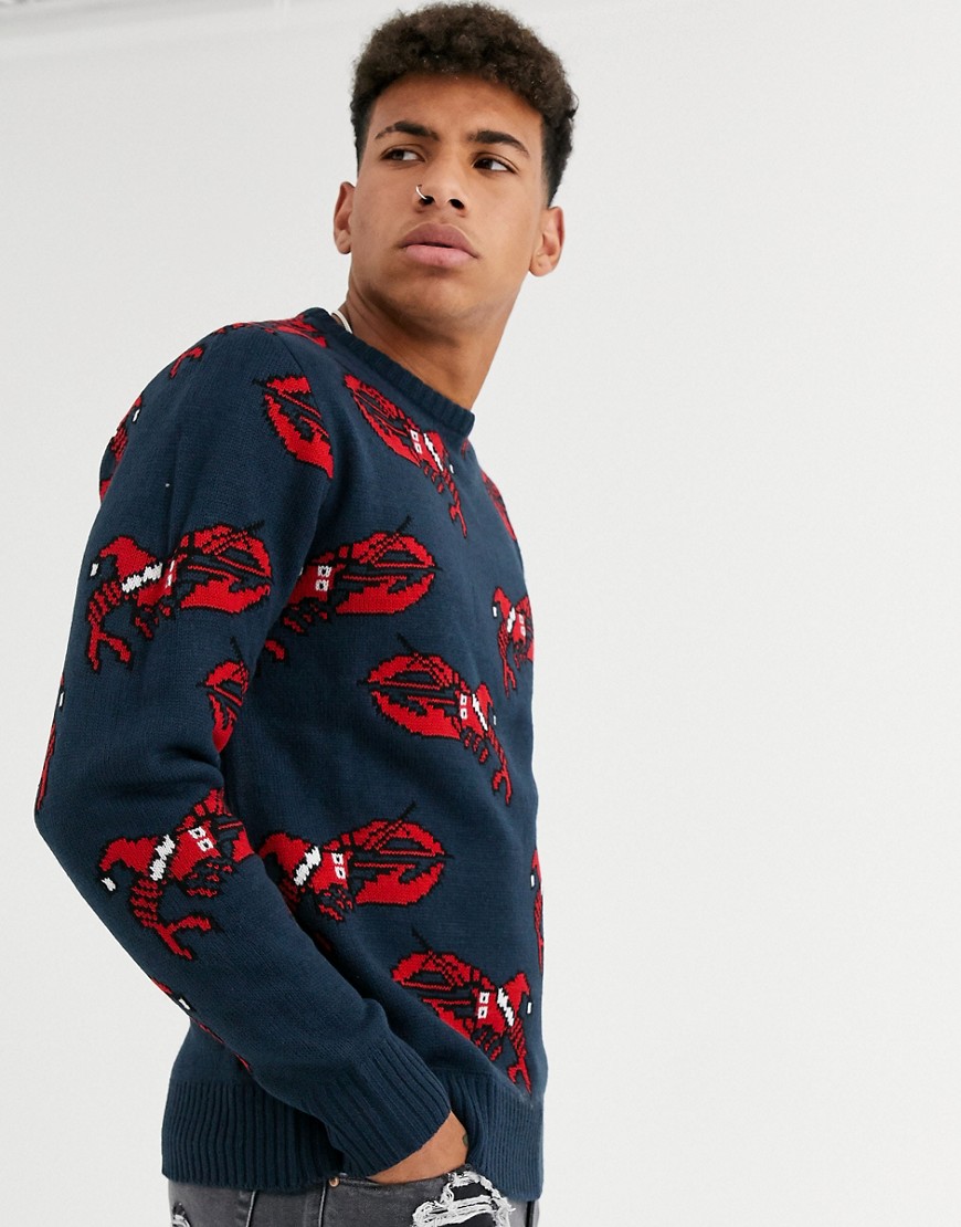 Another Influence Christmas lobster knitted jumper-Navy