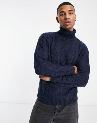 Another Influence chunky knit roll neck jumper in navy