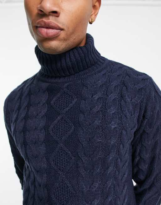 Another Influence chunky knit roll neck jumper in navy ASOS