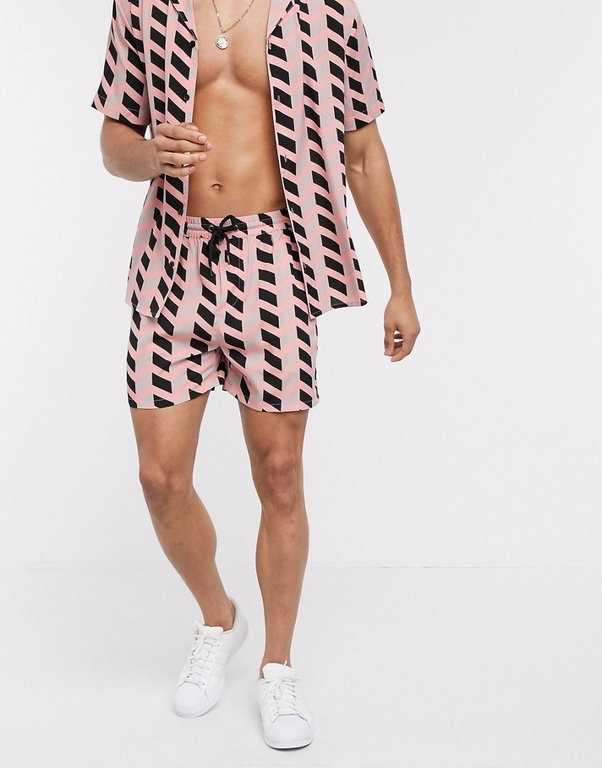 Another Influence co-ord drawstring shorts in geo print-Pink