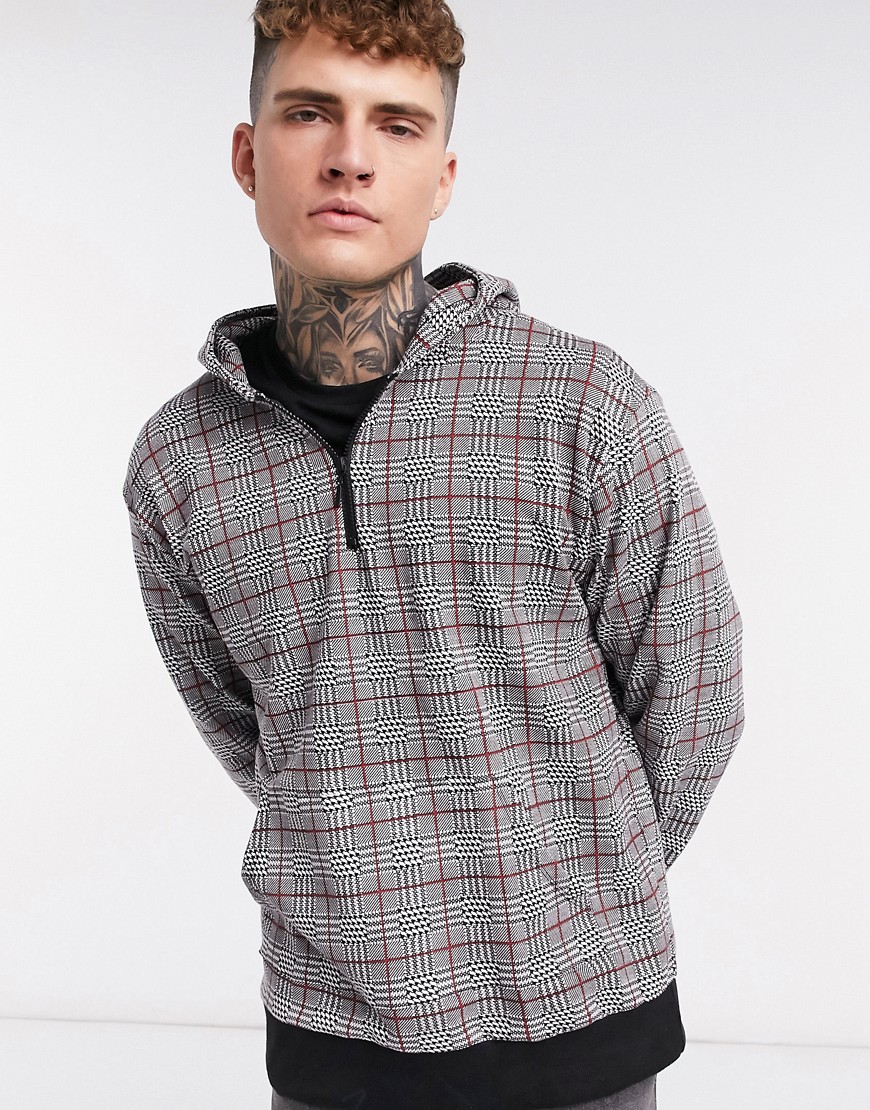 Another Influence co-ord half zip hoodie in prince of wales check-Black