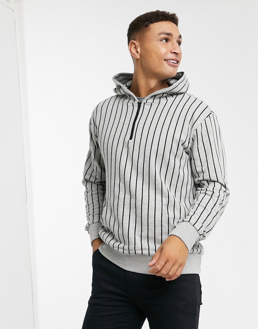 Another Influence co-ord half zip hoodie in stripe-Grey