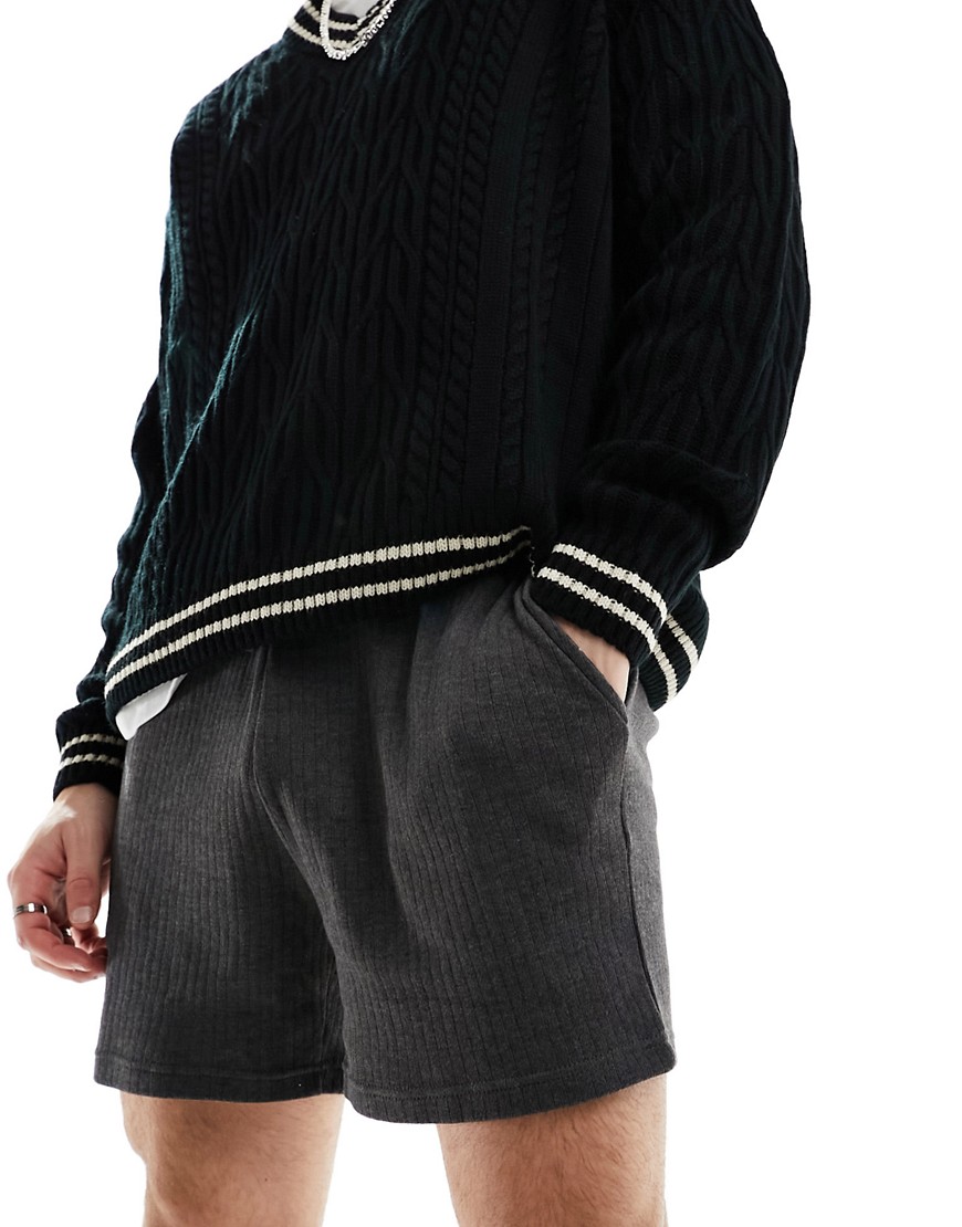 Another Influence co-ord textured jersey shorts in dark grey