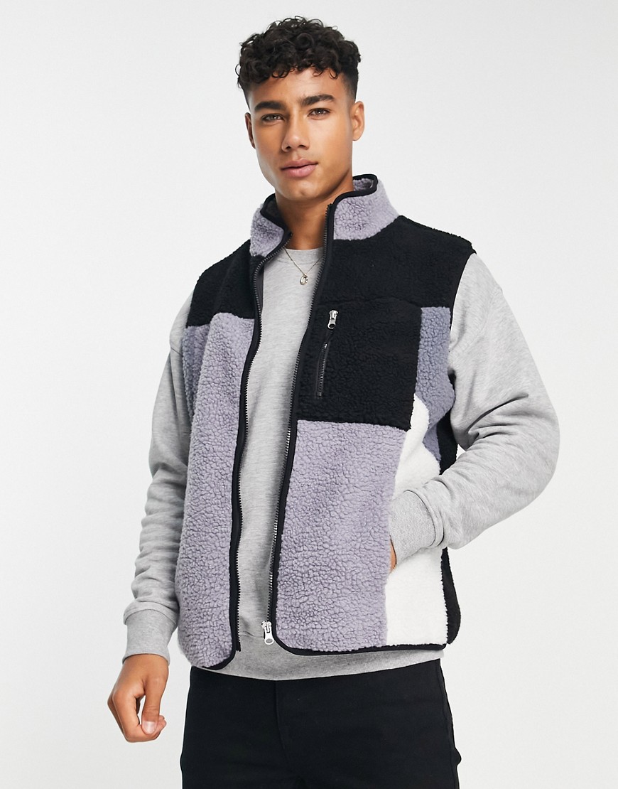 Another Influence Color Block Borg Gilet In Black And Gray