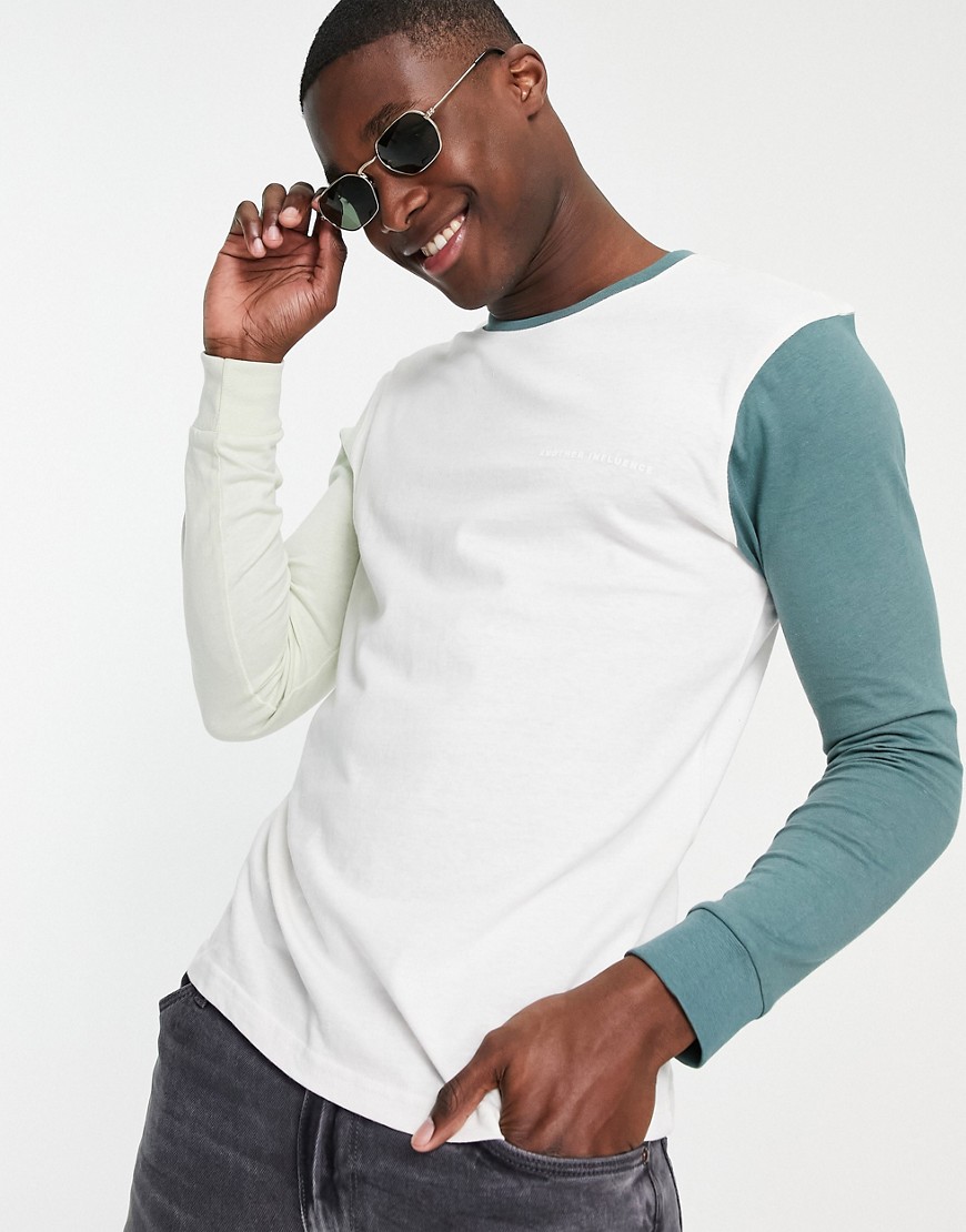 Another Influence color block long sleeve t-shirt in white