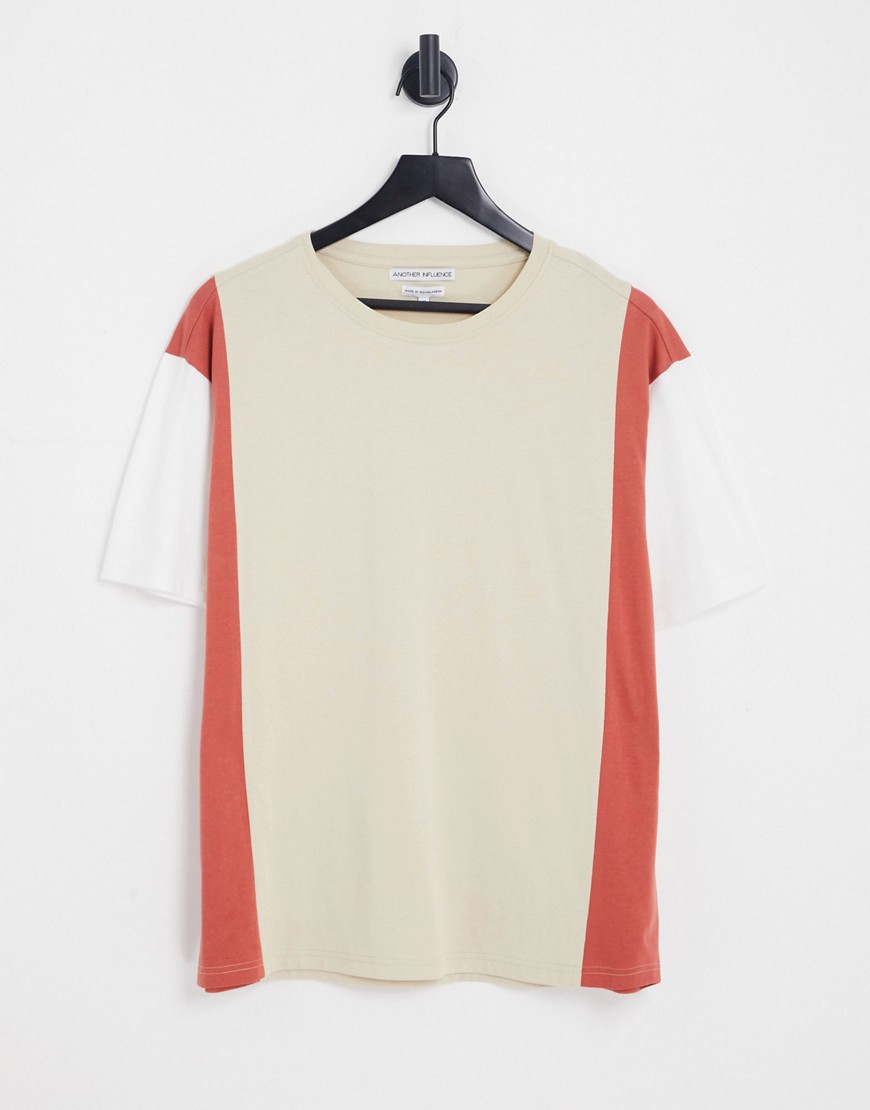 Another Influence color block T-shirt in stone-Neutral