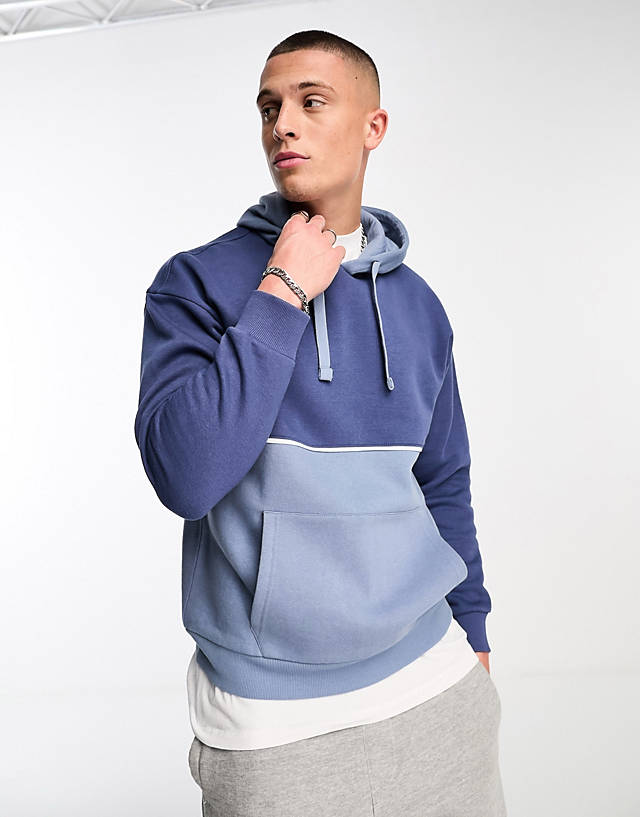 Another Influence - colour block hoodie in navy