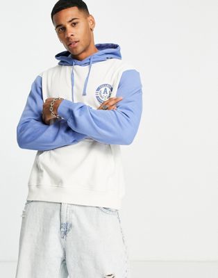 Another Influence colour block varsity hoodie in white & blue - ASOS Price Checker