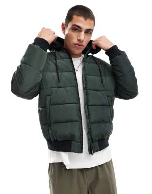Another Influence Another Influence contrast hood quilted bomber jacket in green