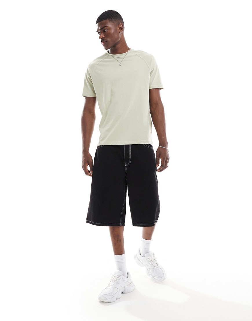 Another Influence contrast stitch t-shirt in sage green