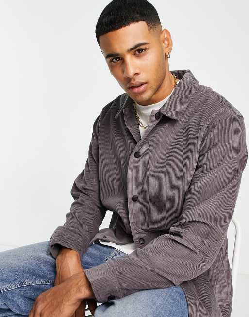 Another Influence cord overshirt in dark gray