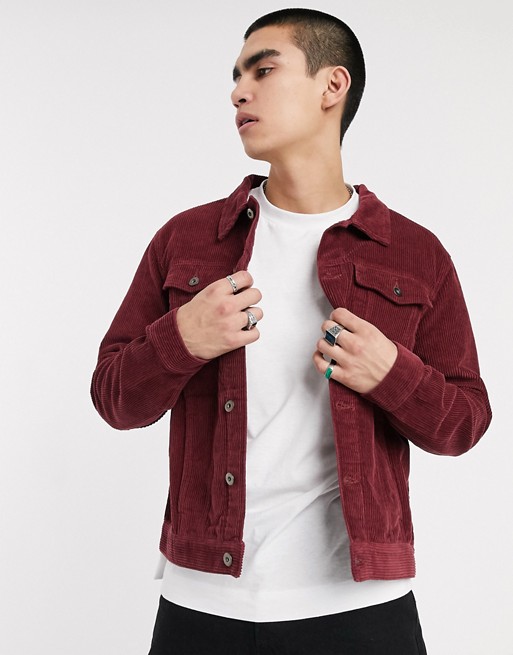 Another Influence cord trucker jacket in burgundy