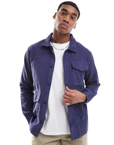 Another Influence cord utility overshirt in navy - view 1