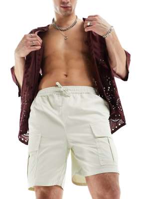 Another Influence Another Influence cotton twill cargo shorts in off white