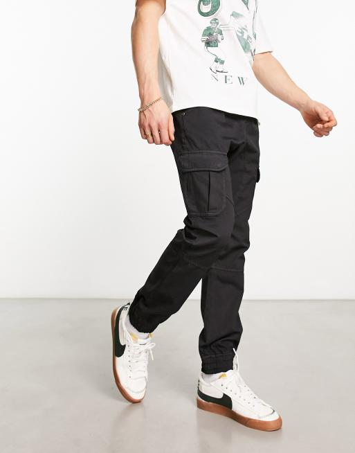 Another Influence cuffed cargo trousers in black