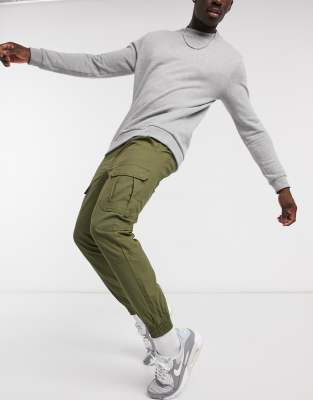 Another Influence cuffed cargo trousers in khaki-Green