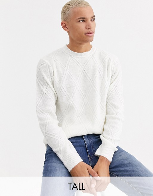 Another Influence Tall diamond cable jumper in white