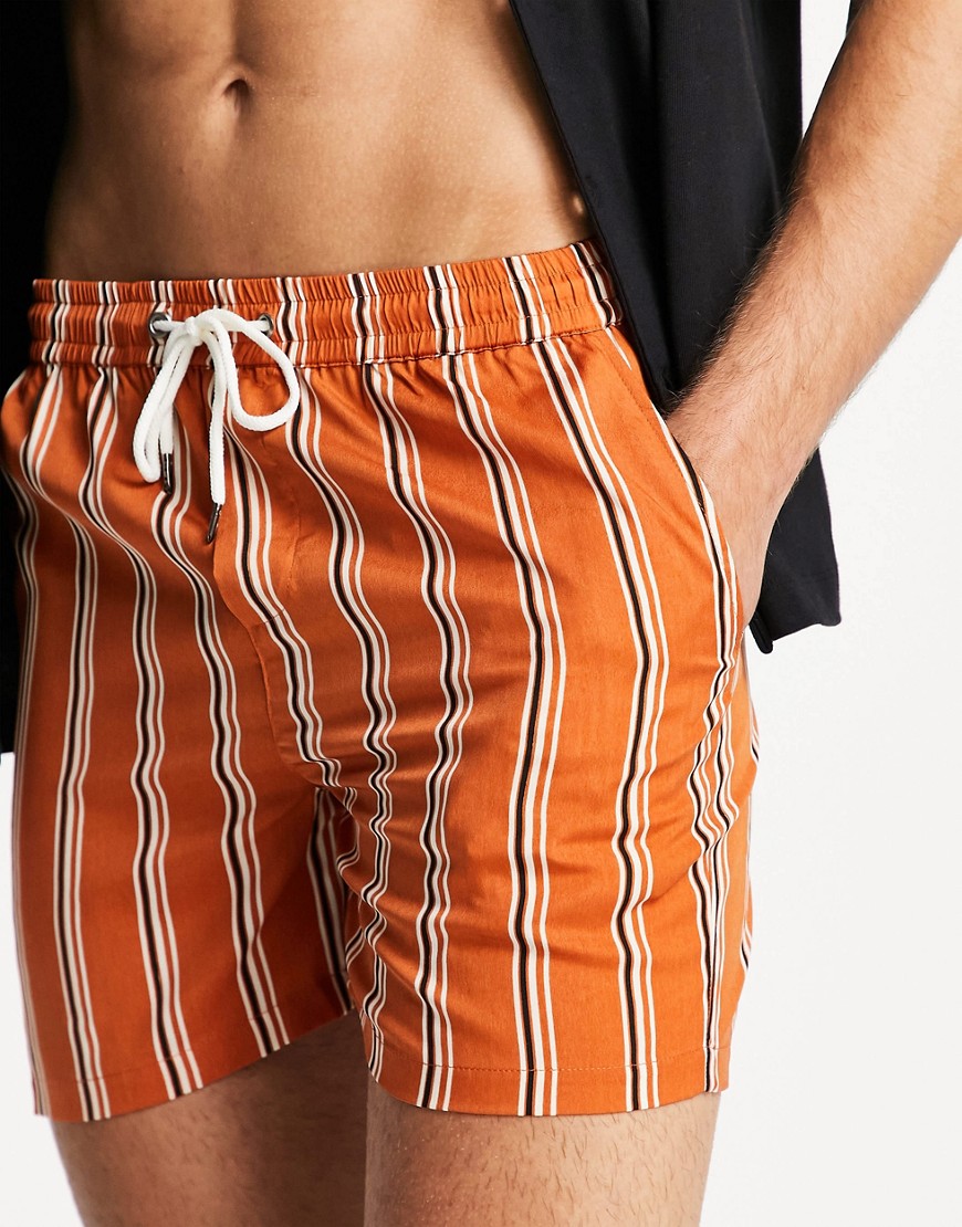 Another Influence drawstring short in vertical stripe-Brown