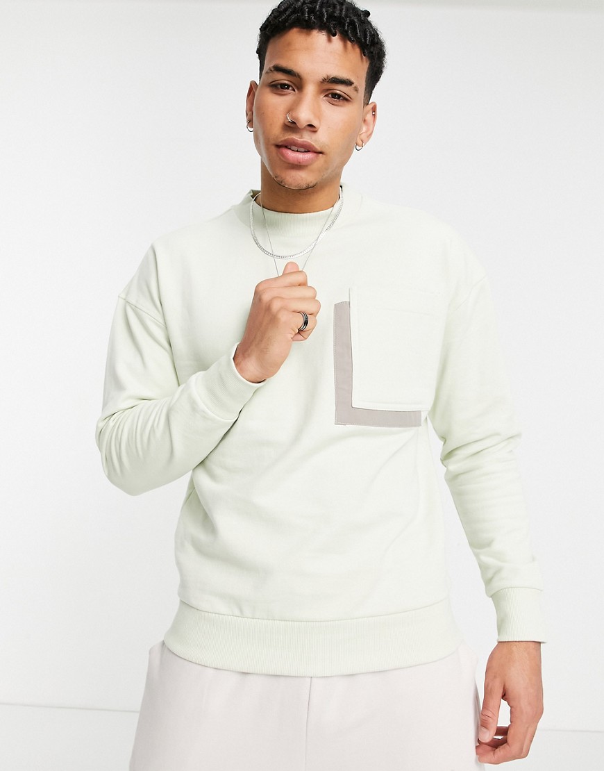 Another Influence drop shoulder pocket sweater in mint-Green