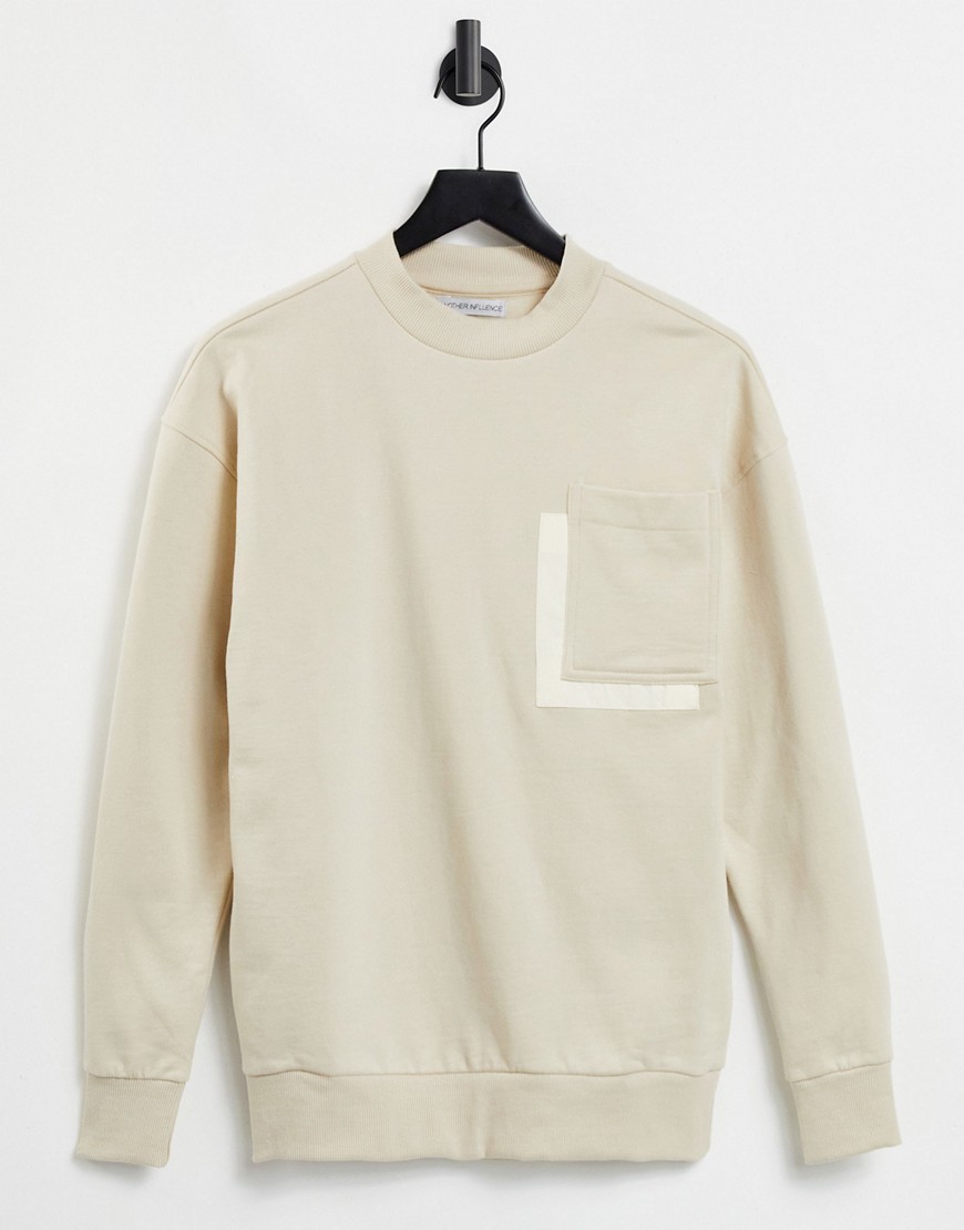 Another Influence drop shoulder pocket sweater in stone-Neutral