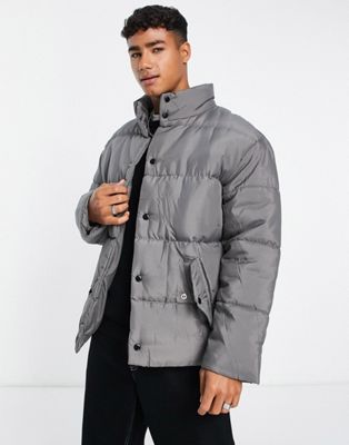 Another Influence Drop Shoulder Puffer Jacket In Charcoal-gray