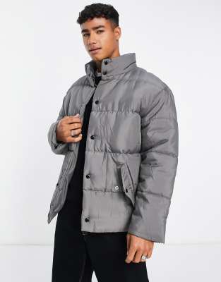 Another Influence drop shoulder puffer jacket in grey - ASOS Price Checker