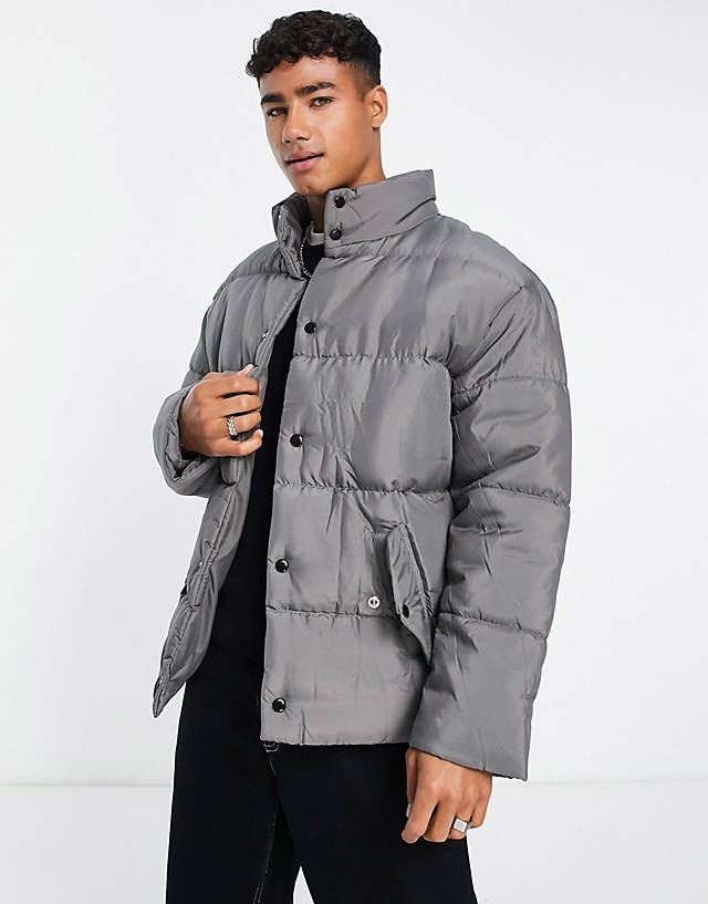 Another Influence - drop shoulder puffer jacket in grey