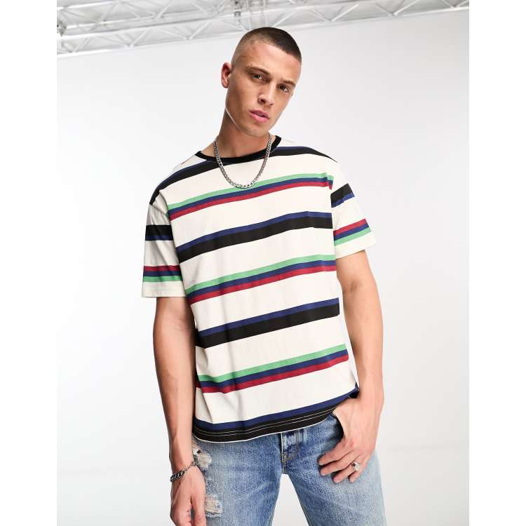 Another Influence drop shoulder stripe t-shirt in off white | ASOS