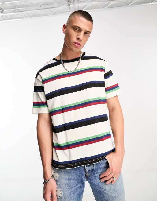 Another Influence drop shoulder stripe t-shirt in off white | ASOS