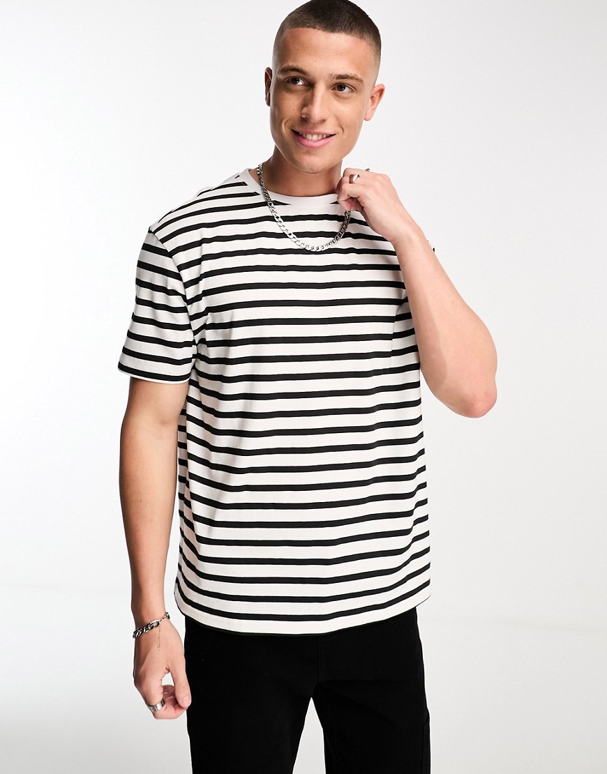 Another Influence drop shoulder stripe t-shirt in white & black-Green