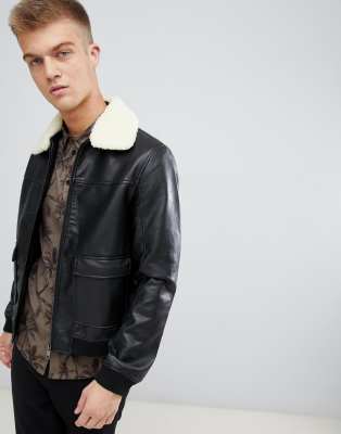 faux leather jacket with fur collar