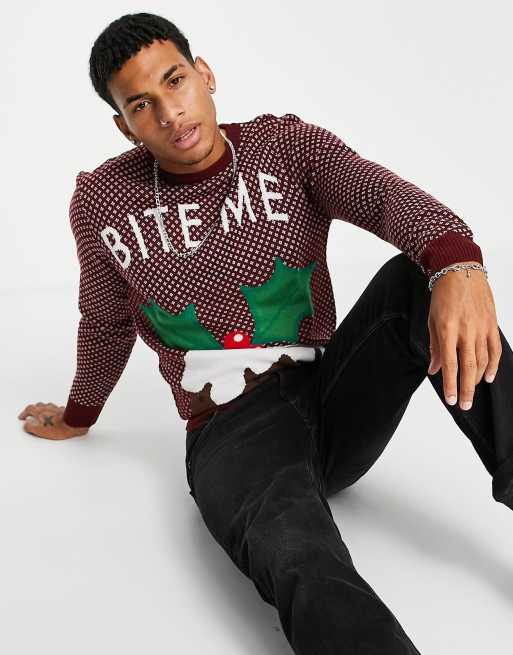 Another Influence – Festive – Bordowy wzorzysty sweter